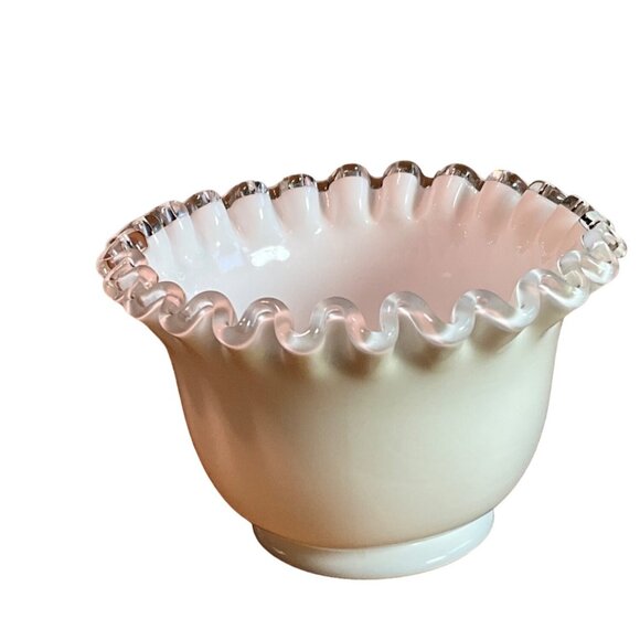 Vintage Fenton‎ Silver Crest Mayonnaise 2 Piece Set Milk Glass Scalloped Edges - Picture 3 of 9